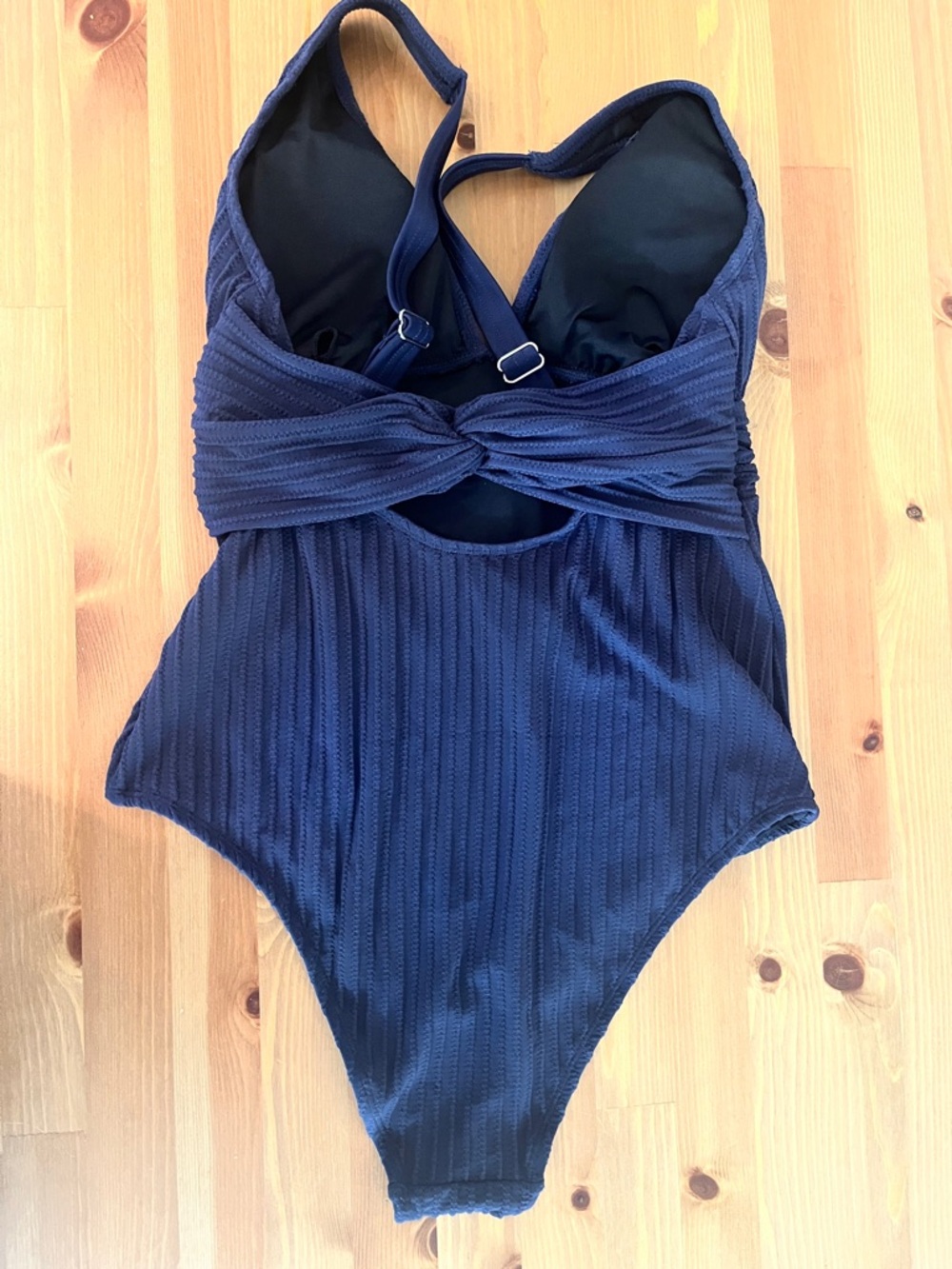 Navy Ribbed One-Piece Swimsuit - Picture 2 of 3